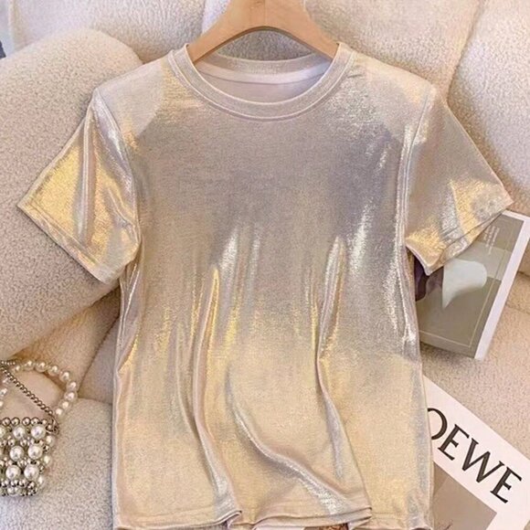 Apricot Casual Women's Chic And Elegant Mermaid Princess Round Neck T-Shirt - Picture 2 of 7